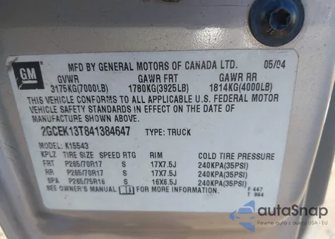 2004 Chevrolet Silverado 1500 Z71 z USA, uszkodzony, nr VIN 2GCEK13T841384647